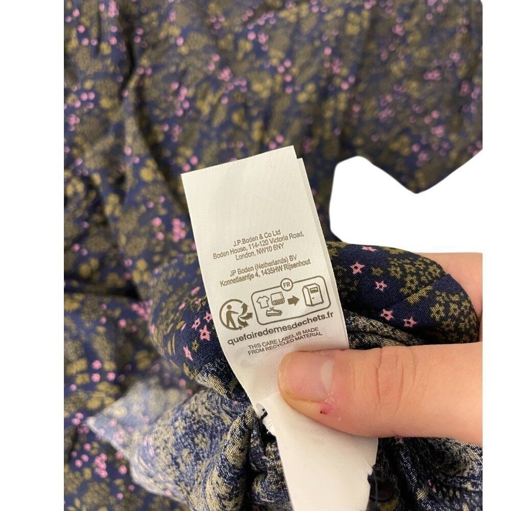 Boden Womens Smocked Tiered Midi Dress UK 16 US 12R Navy blue Floral D0306 NWT - Picture 10 of 13